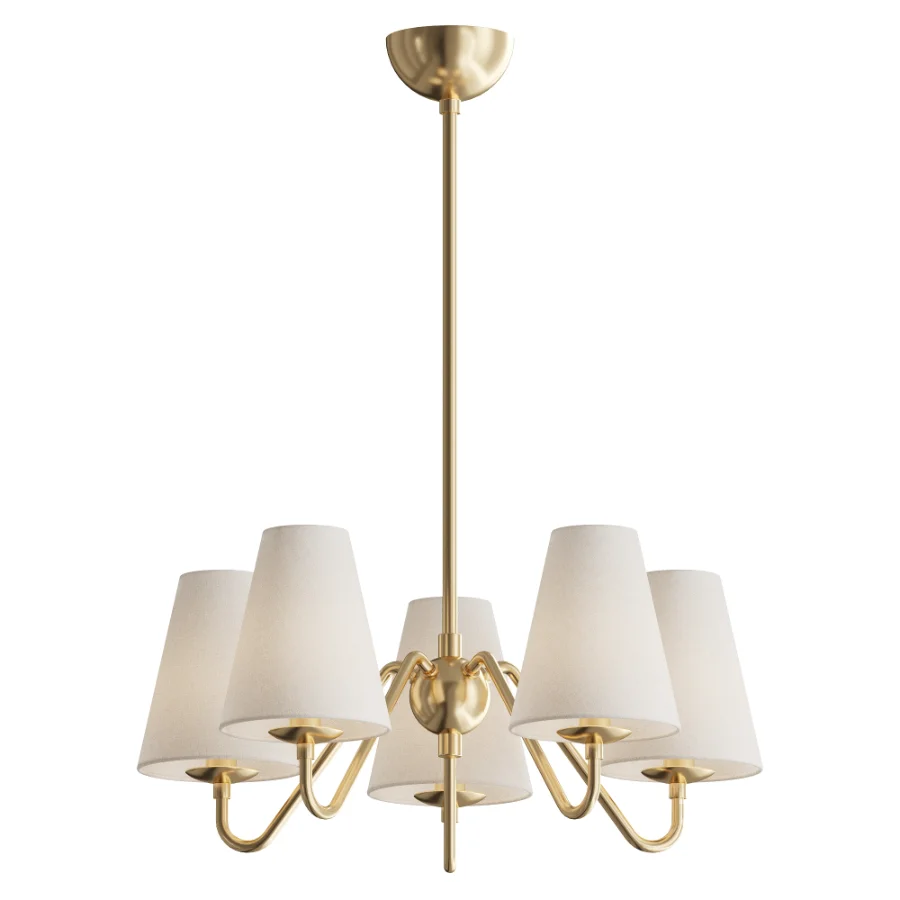 Swedish Designer Chandelier Brass Fabric Sweden 1950s Image 1