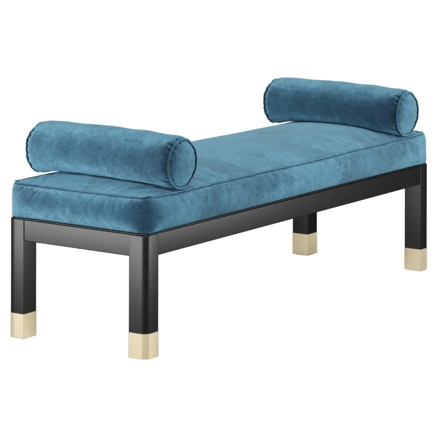 Modern Velvet Bench with Gold Details Image 1