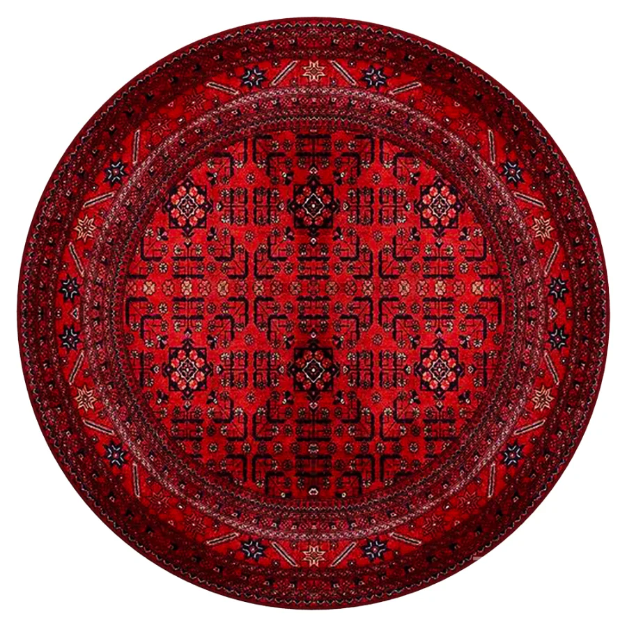GD Vintage Oriental Round Carpet Red Image 2