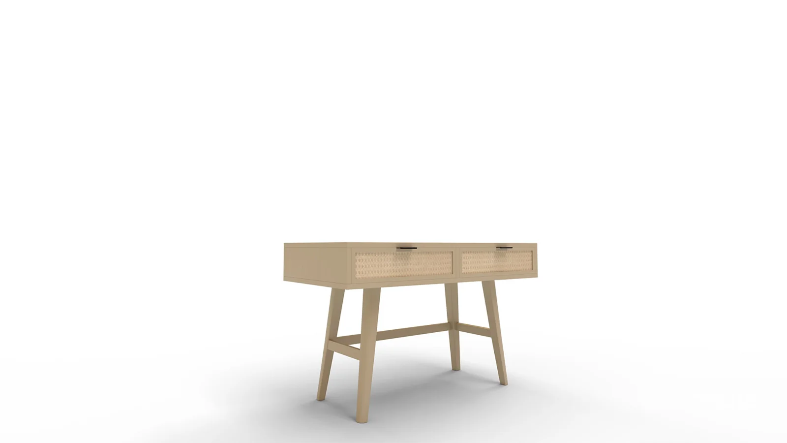 Two Drawer Cane Desk in Brown Wood Image 4