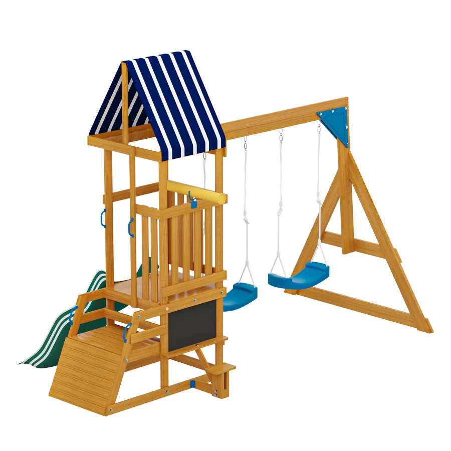 ROBUD Wooden Swing Set with Slide and 2 Swing Image 4