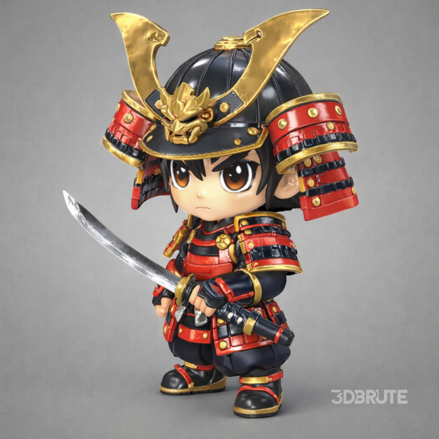 Chibi Samurai Warrior – Stylized Japanese Armor Image 1