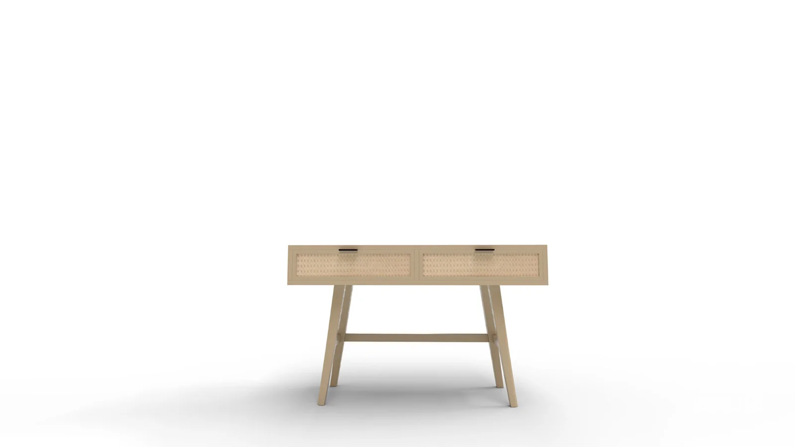 Two Drawer Cane Desk in Brown Wood Image 7