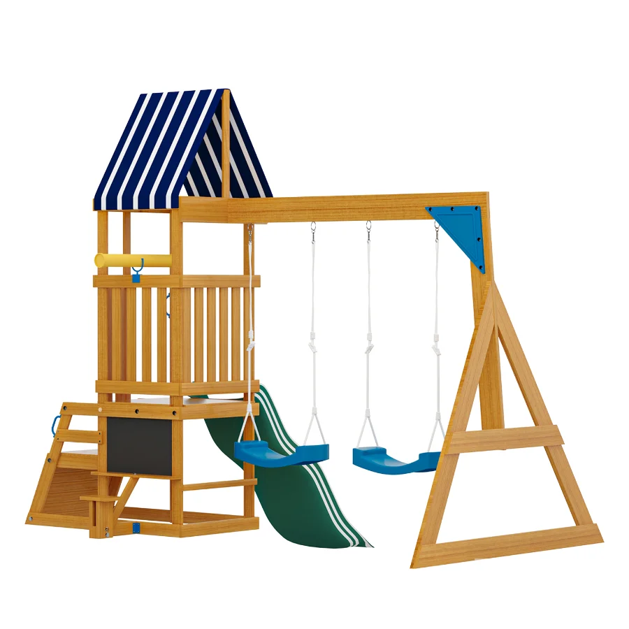 ROBUD Wooden Swing Set with Slide and 2 Swing Image 6