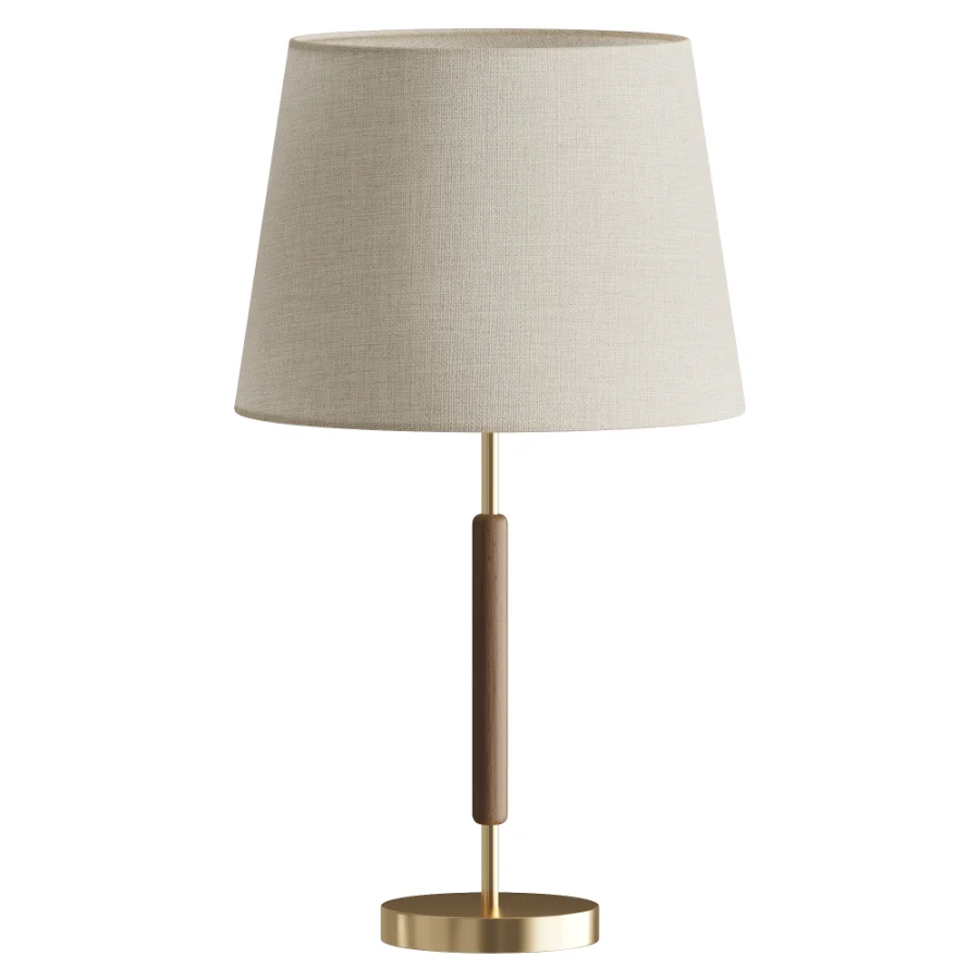 Contemporary Retro Brass Fabric Cylinder Table Lamp Image 2