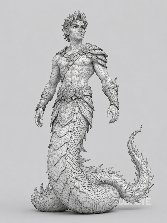 Fantasy Half-Man Half-Dragon Warrior 3D Character Model Image 8