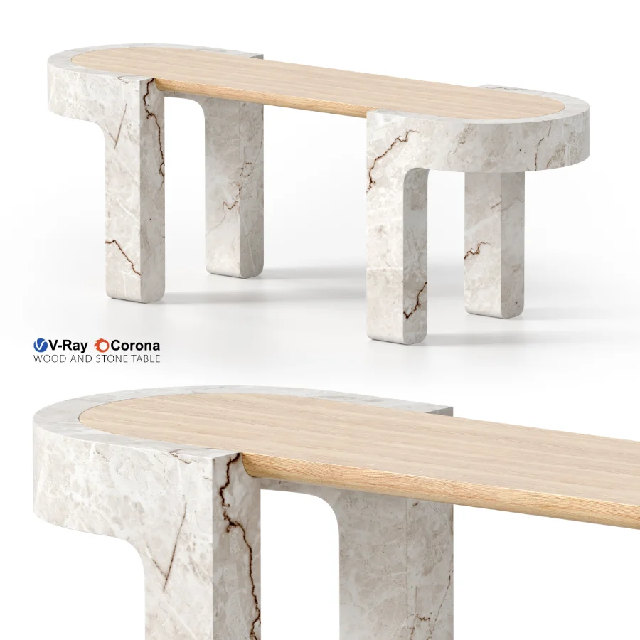WOOD AND STONE TABLE Image 1