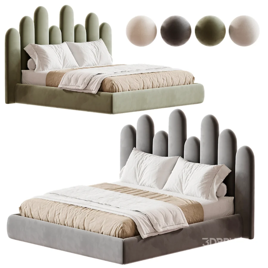 Nyasia Velvet Fabric Special Design Headboard Bed Frame Image 2