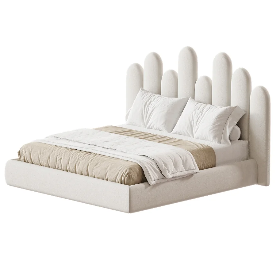Nyasia Velvet Fabric Special Design Headboard Bed Frame Image 1