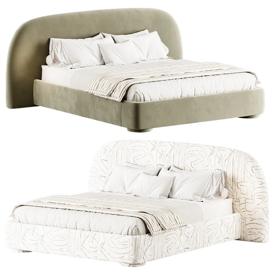 Estelle Velvet Mustard Velveteen Fabric Queen Bed Image 1