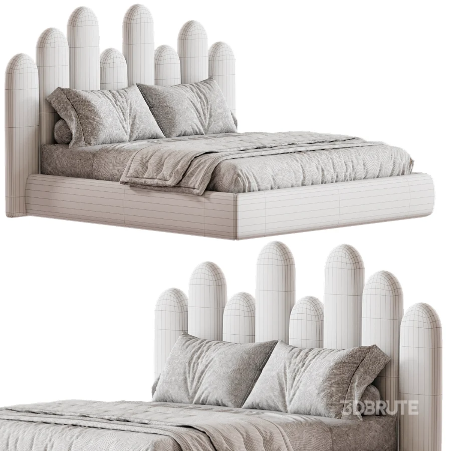 Nyasia Velvet Fabric Special Design Headboard Bed Frame Image 3