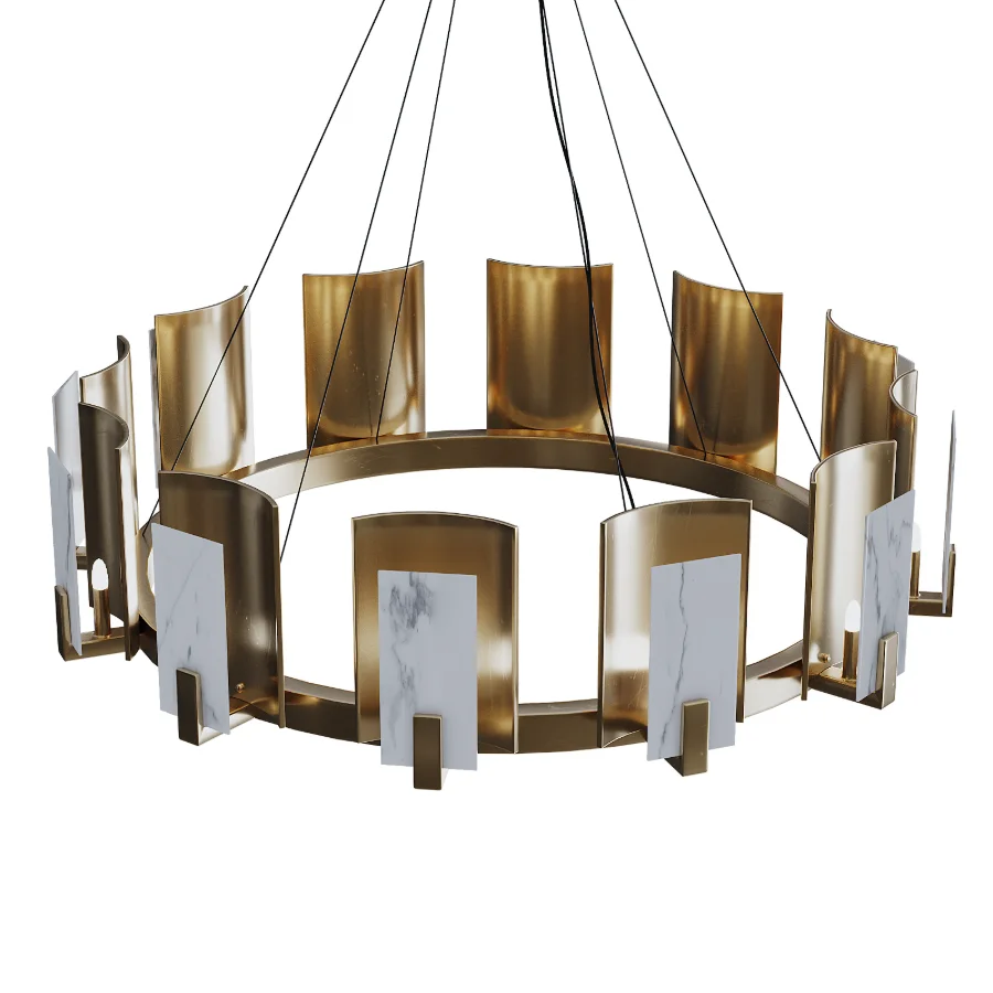 Carrara Marble Round 12 Light Chandelier Image 2