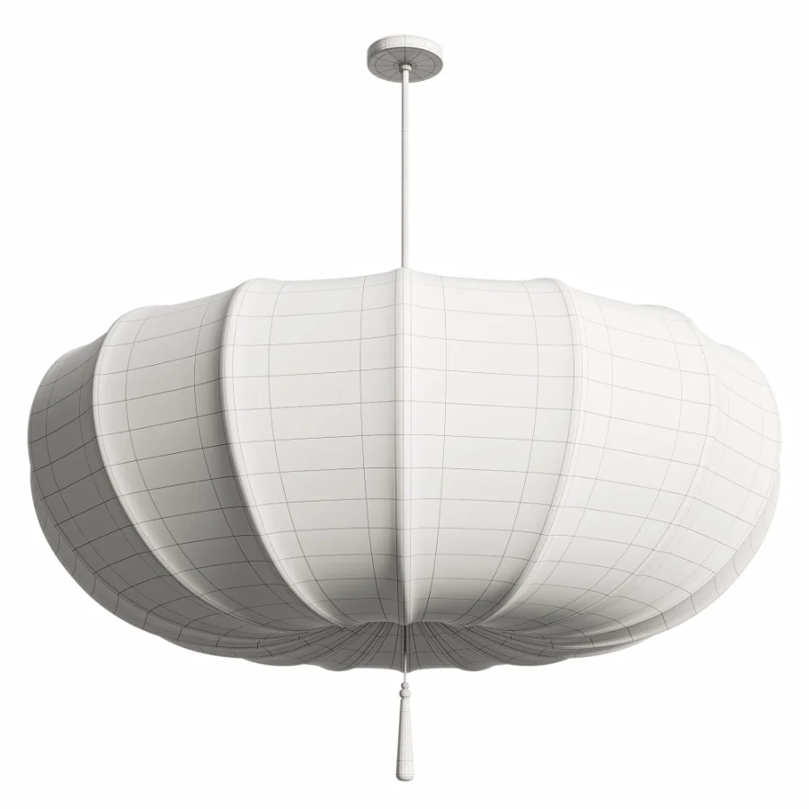 Traditional Japanese Round Iron Frame Fabric Shade Light Chandelier Image 1