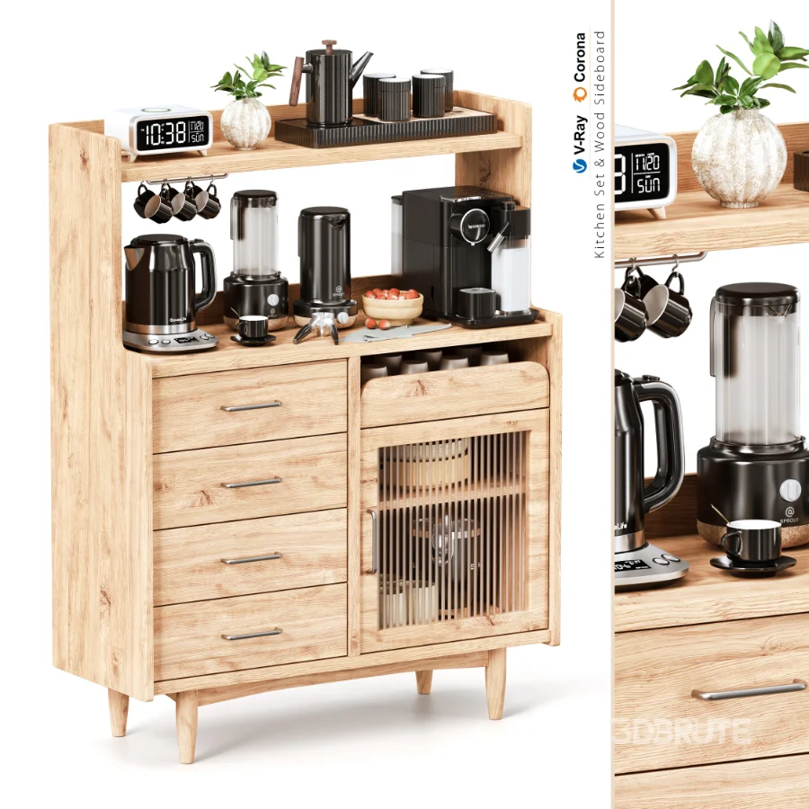 Kitchen Set & Wood Sideboard Image 1
