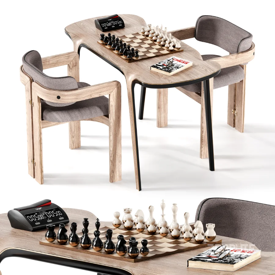 Chess Table and Chairs Image 1
