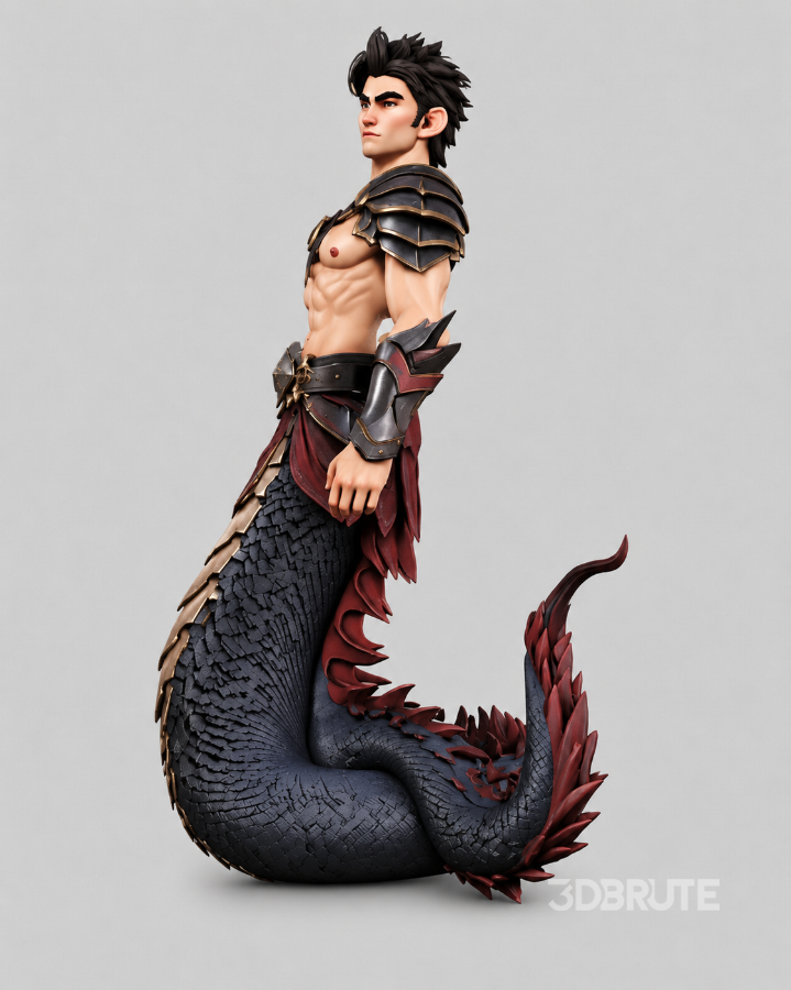 Fantasy Half-Man Half-Dragon Warrior 3D Character Model Image 1