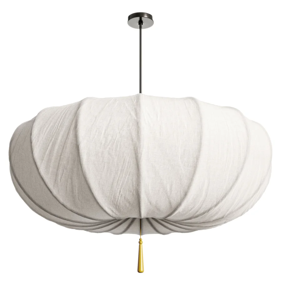 Traditional Japanese Round Iron Frame Fabric Shade Light Chandelier Image 2