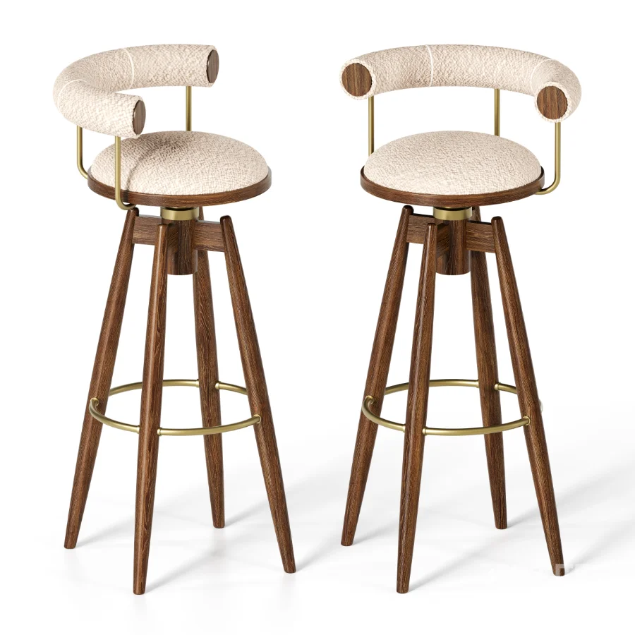 DYLAN Bar Chair With Wood And Golden Steel Body Image 2