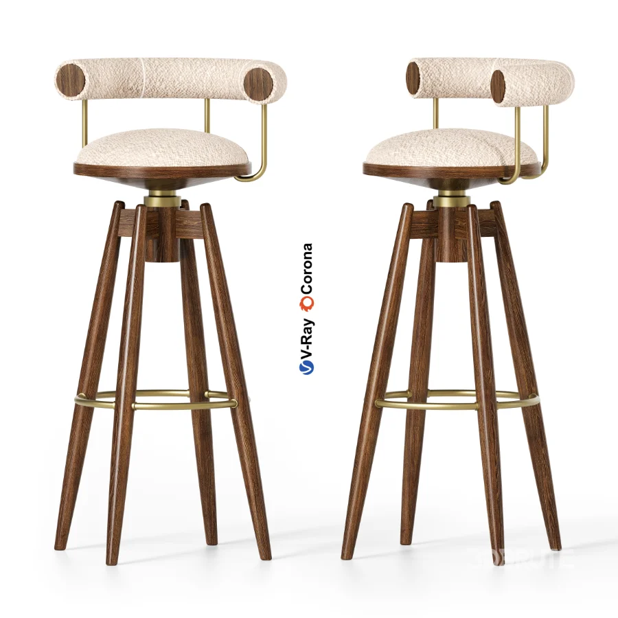 DYLAN Bar Chair With Wood And Golden Steel Body Image 1