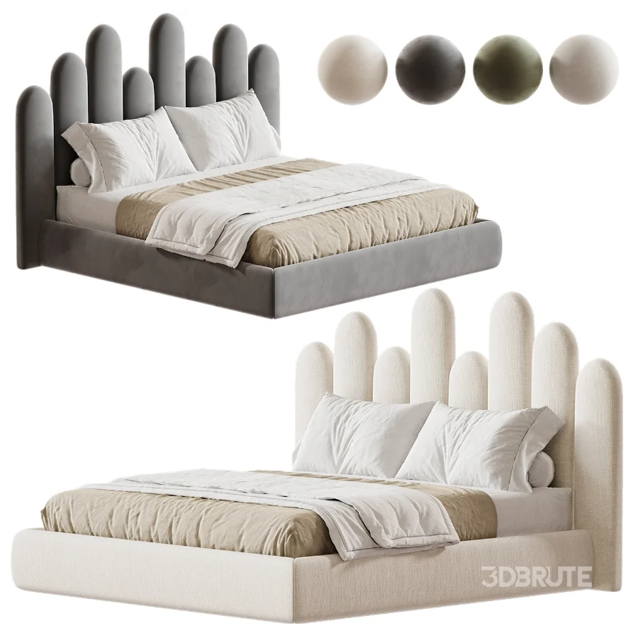 Nyasia Velvet Fabric Special Design Headboard Bed Frame Image 5
