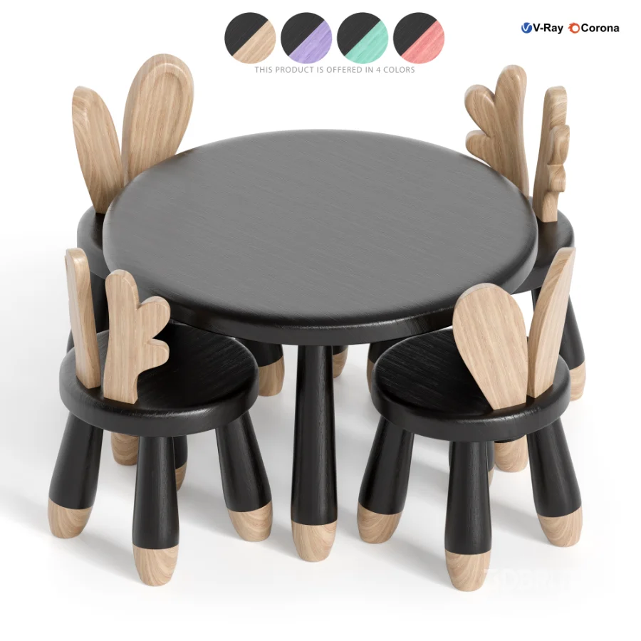 WOODEN ANIMAL CHAIR & TABLE Image 1