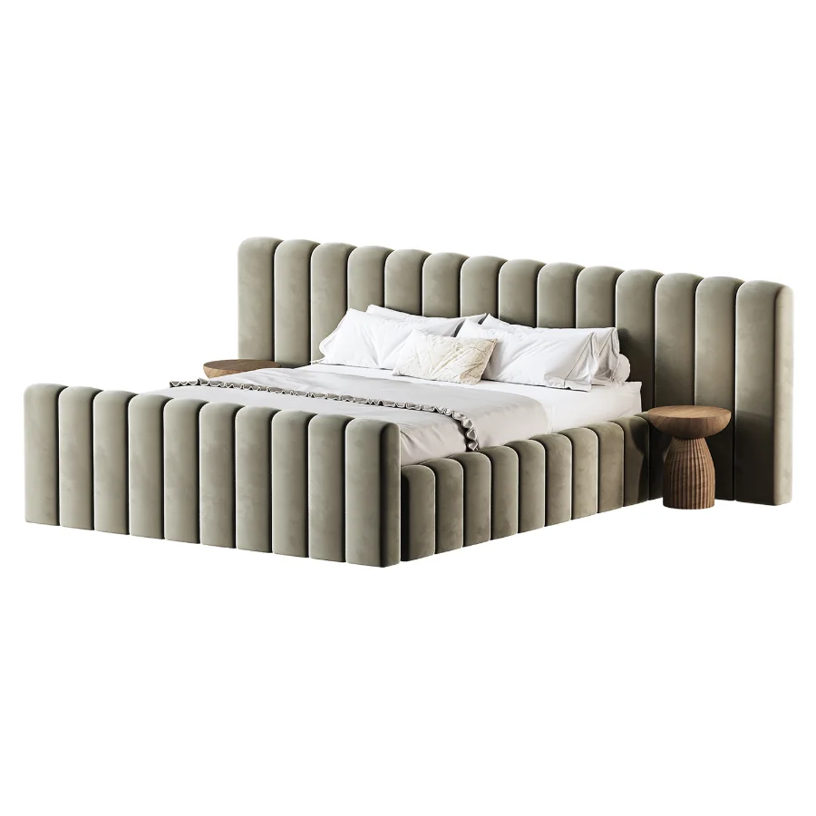 Amma Brown Velvet King Bed Image 1