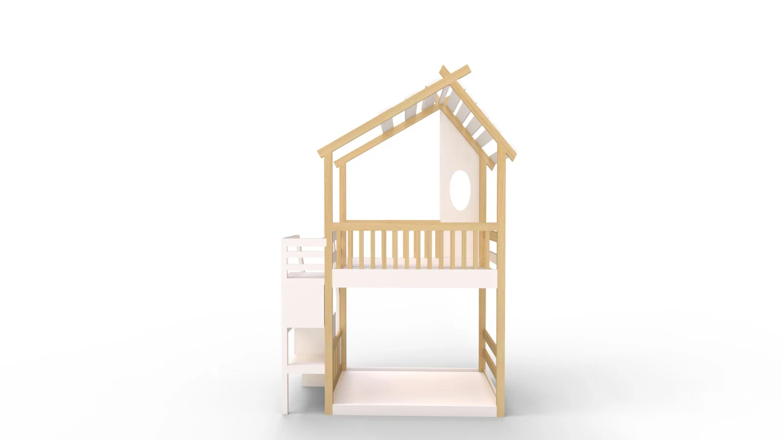 Twin Bunk Bed White, House Bed,Storage And Guard Rail Image 2