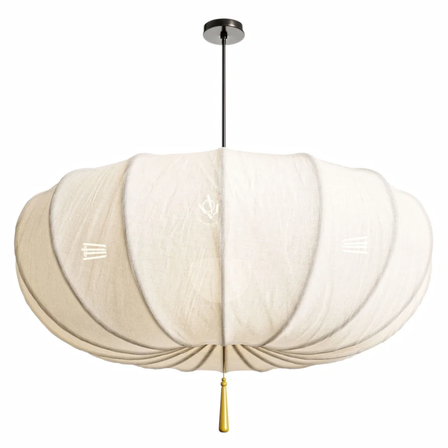 Traditional Japanese Round Iron Frame Fabric Shade Light Chandelier Image 3