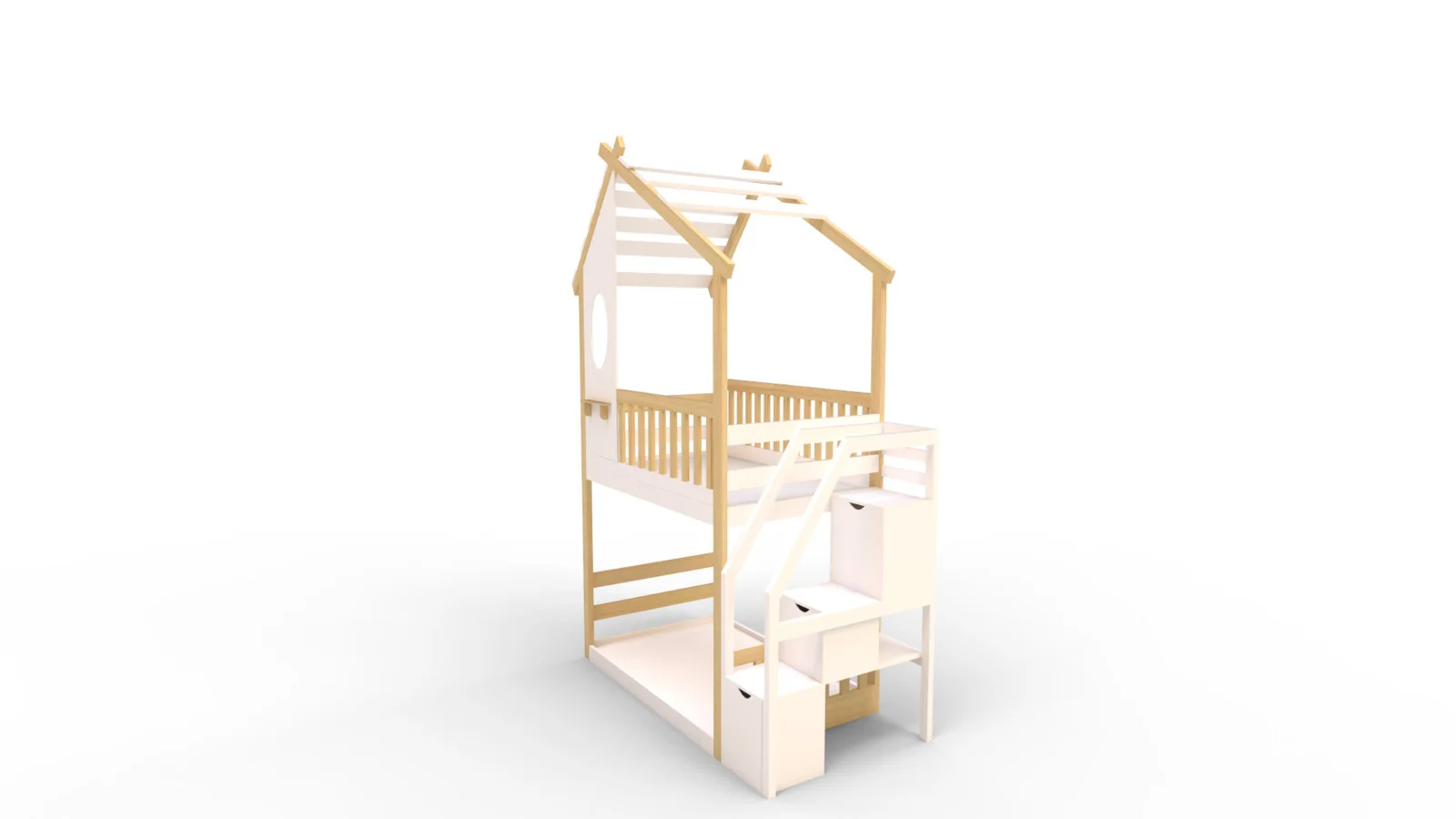 Twin Bunk Bed White, House Bed,Storage And Guard Rail Image 7