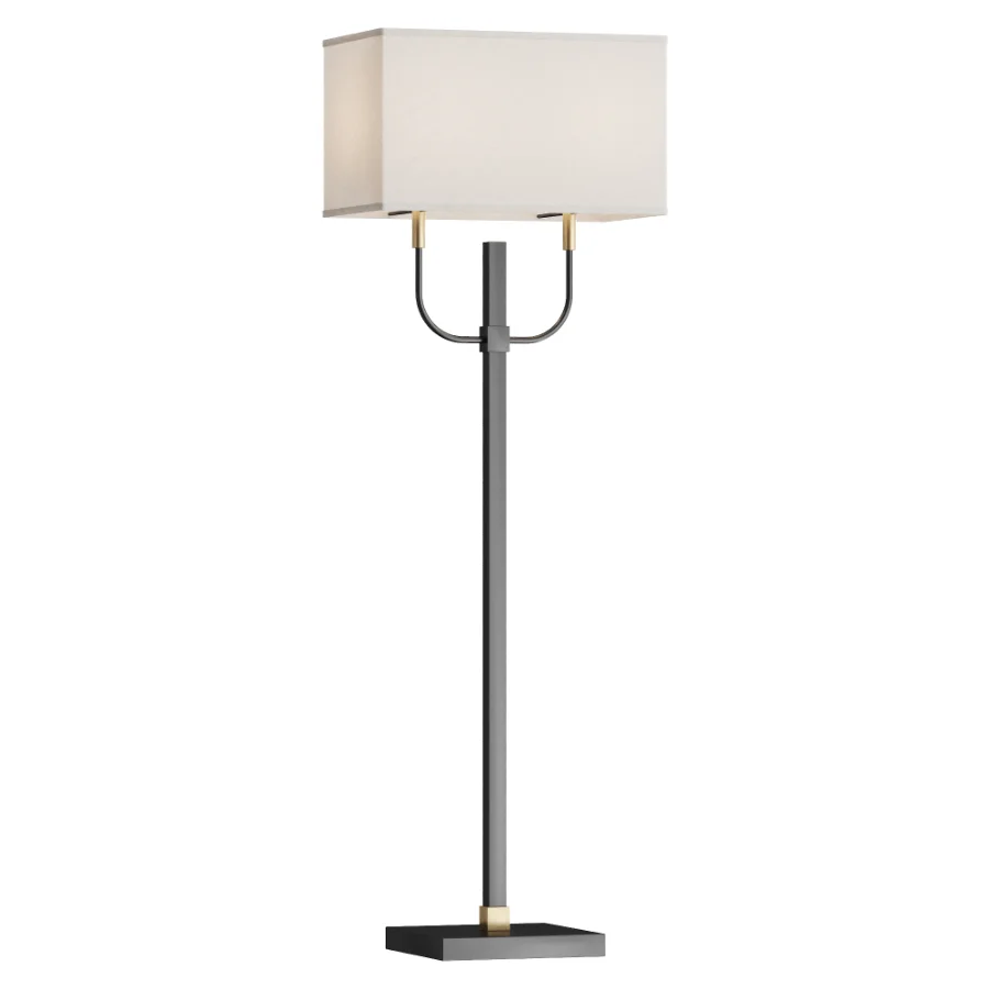 Black and Gold Metal Floor Lamp with Linen Shade Image 2