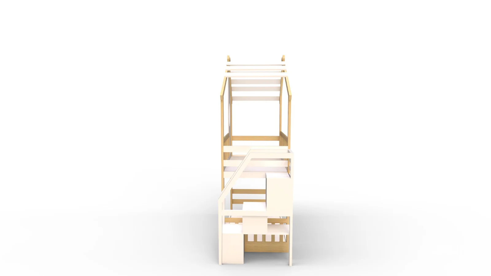 Twin Bunk Bed White, House Bed,Storage And Guard Rail Image 3