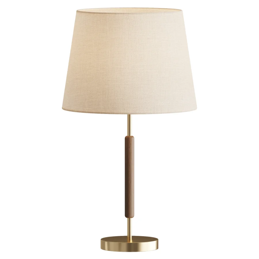 Contemporary Retro Brass Fabric Cylinder Table Lamp Image 1