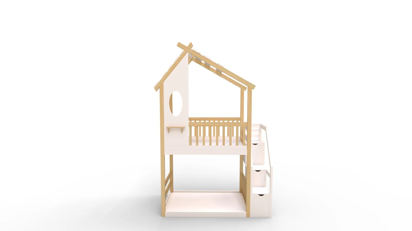 Twin Bunk Bed White, House Bed,Storage And Guard Rail Image 4