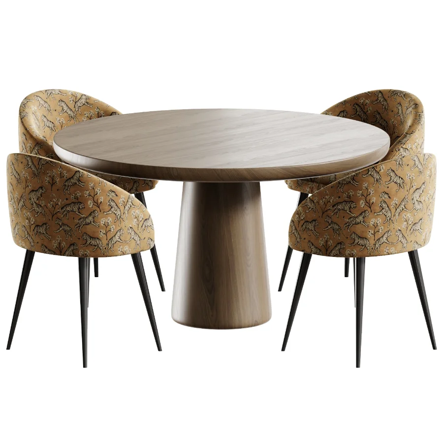 Boucle chair grey and Dining table Makoto Image 1