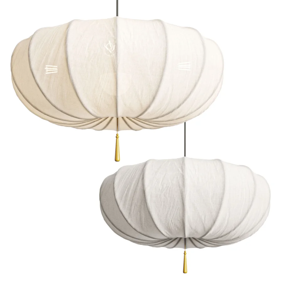 Traditional Japanese Round Iron Frame Fabric Shade Light Chandelier Image 4