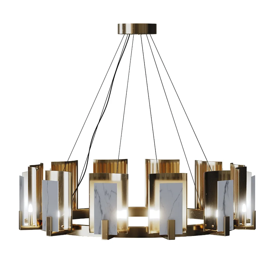 Carrara Marble Round 12 Light Chandelier Image 5