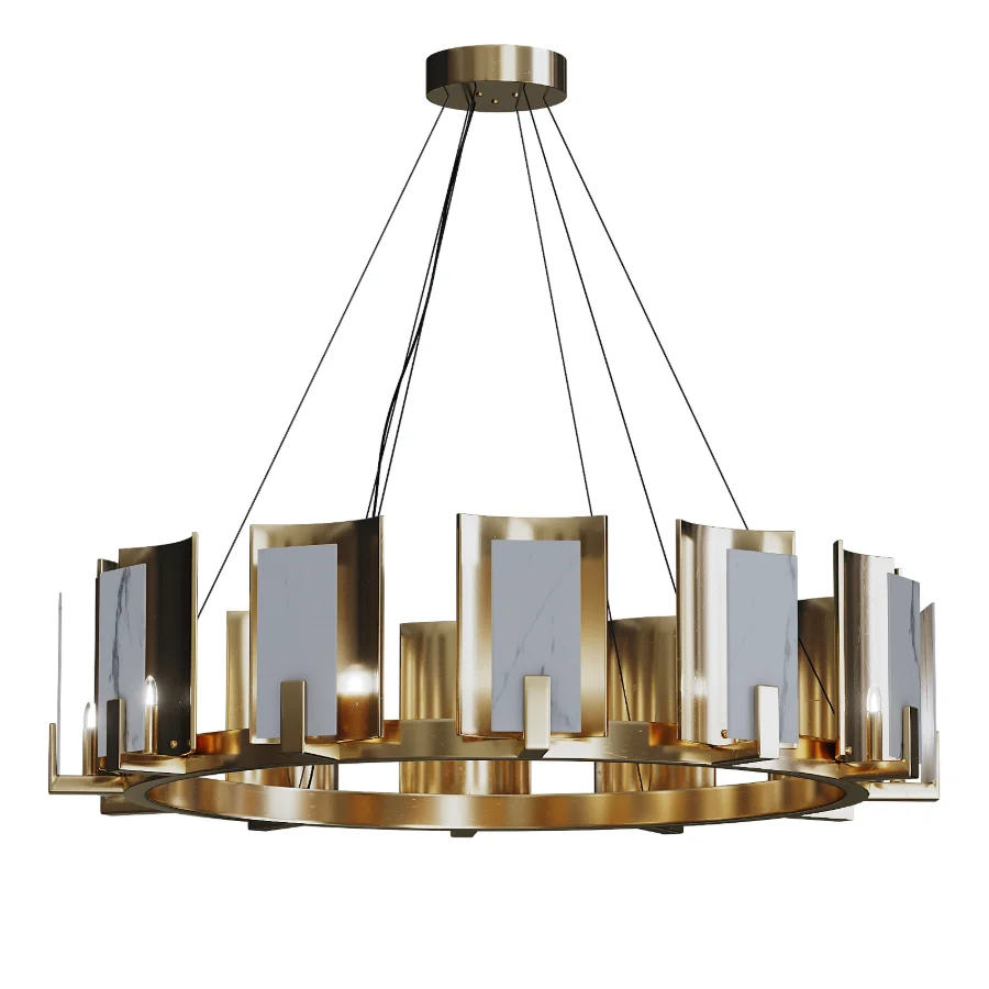 Carrara Marble Round 12 Light Chandelier Image 1