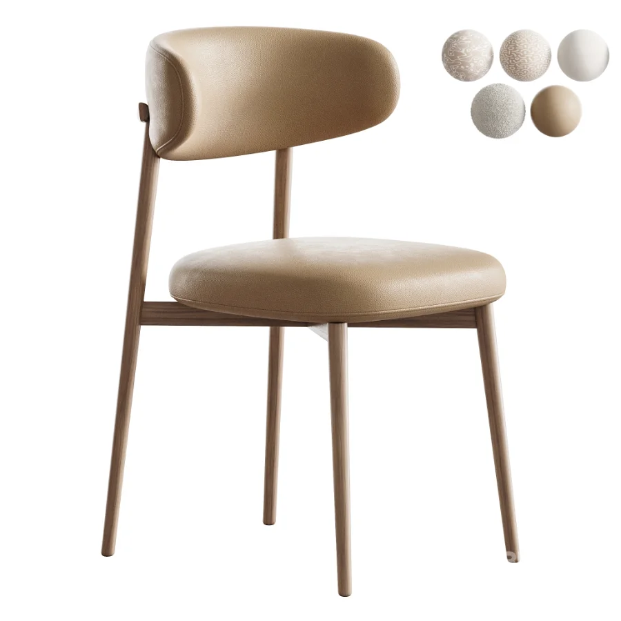 Modern Faux Leather Backrest Dining Chair with Oak Wood Legs Image 1