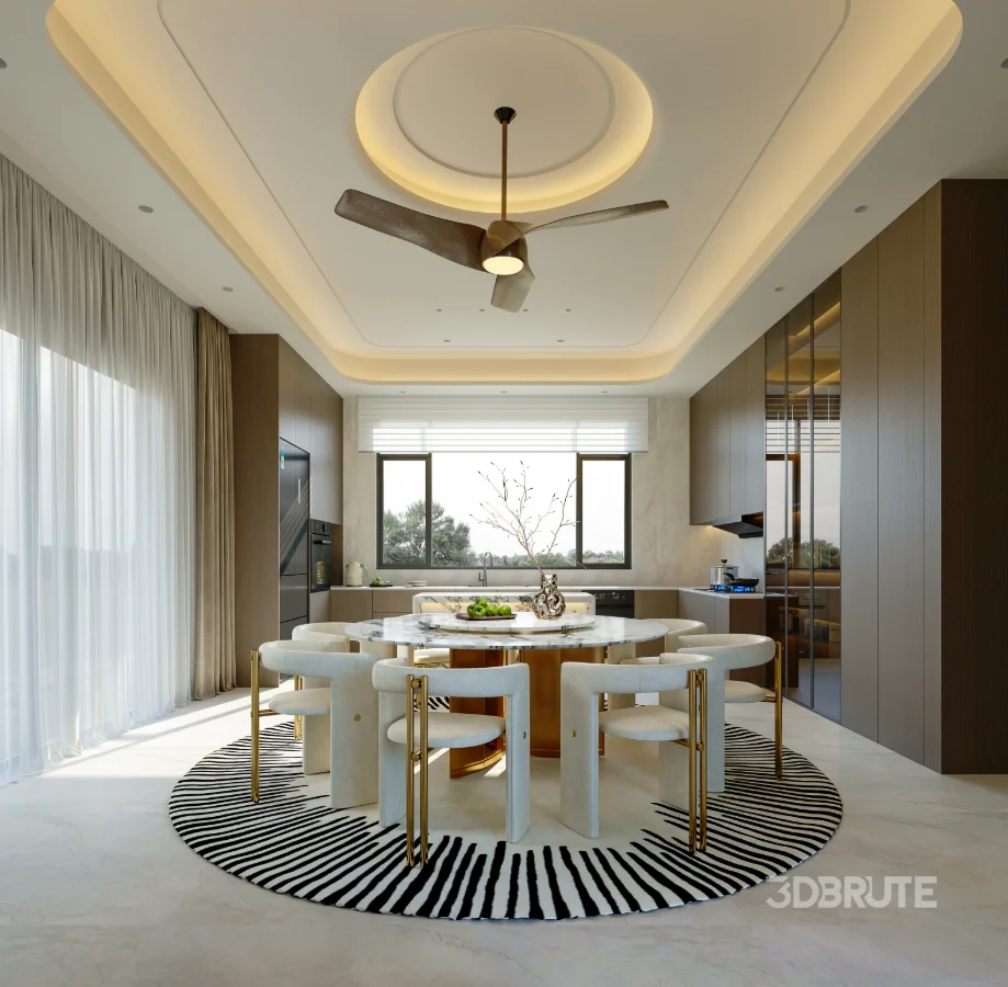 Modern villa living room and dining room interior scene Image 2