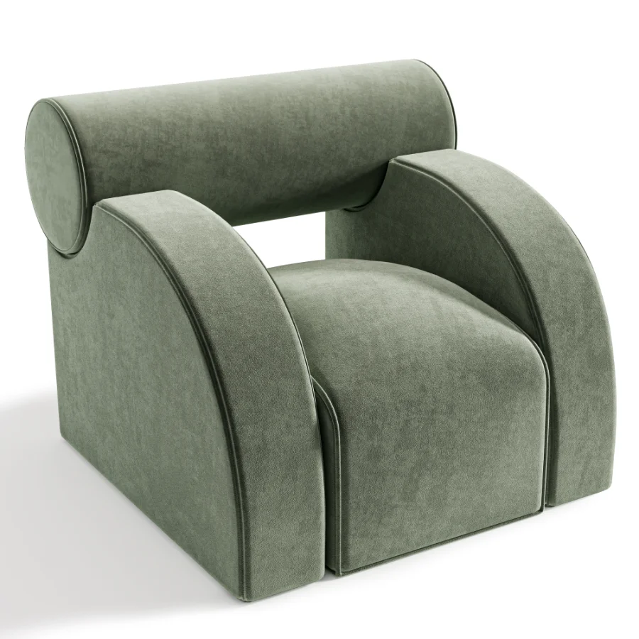 Modern Curved Upholstered Lounge Armchair Image 2