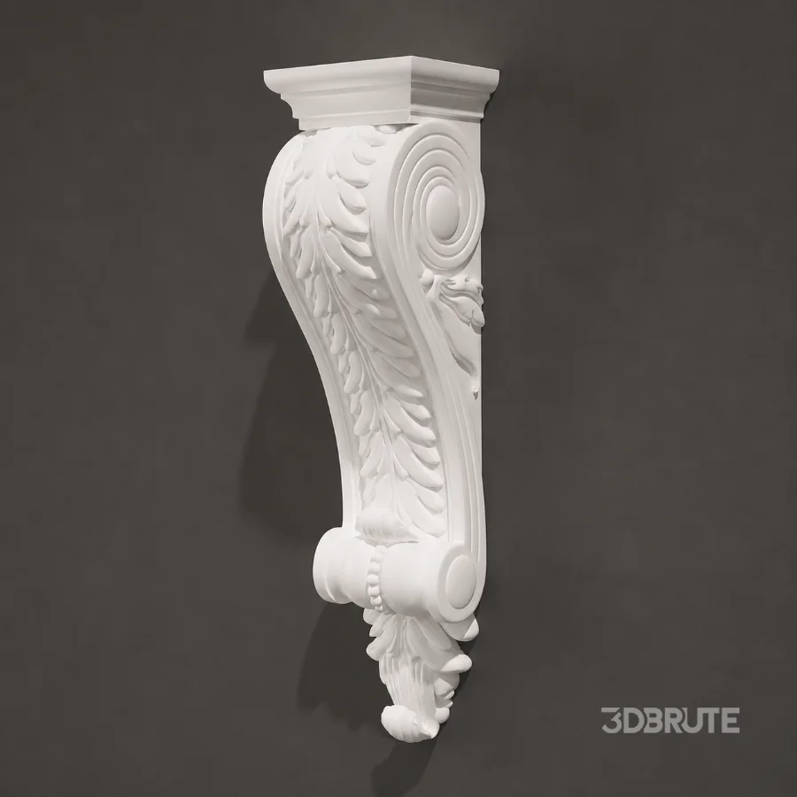 ntal details. Perfect for traditional, neoclassical, baroque, and luxury interior or exterior architectural visualization projects. Ideal for use as a decorative wall bracket, shelf support, cornice accent, or façade ornament. Clean geometry with crisp details, suitable for close-up renders and architectural production workflows. Image 1