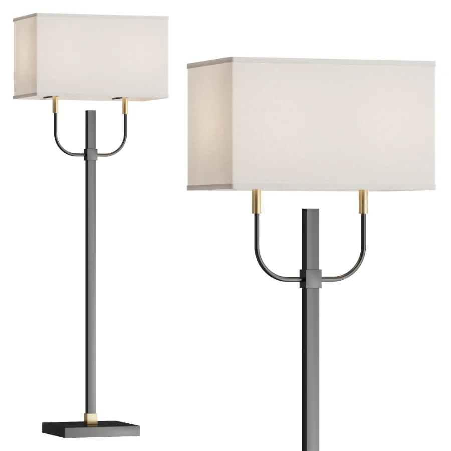 Black and Gold Metal Floor Lamp with Linen Shade Image 1