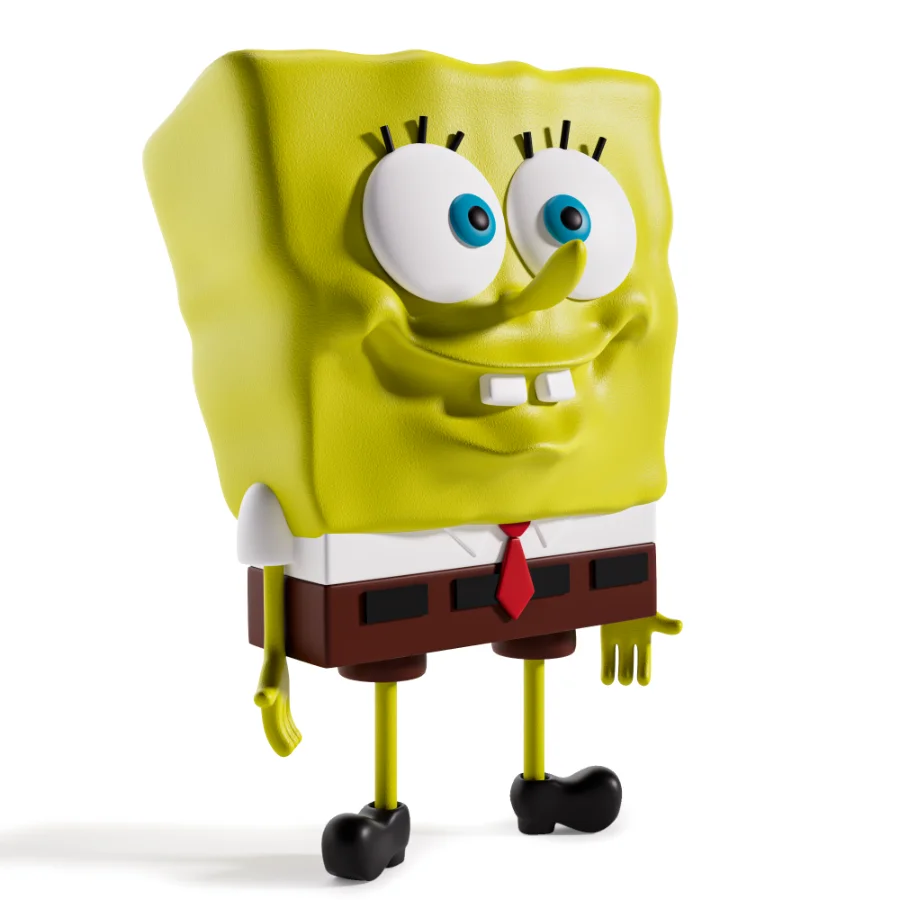 Stylized Yellow Square Cartoon Character – Game Ready 3D Model Image 1