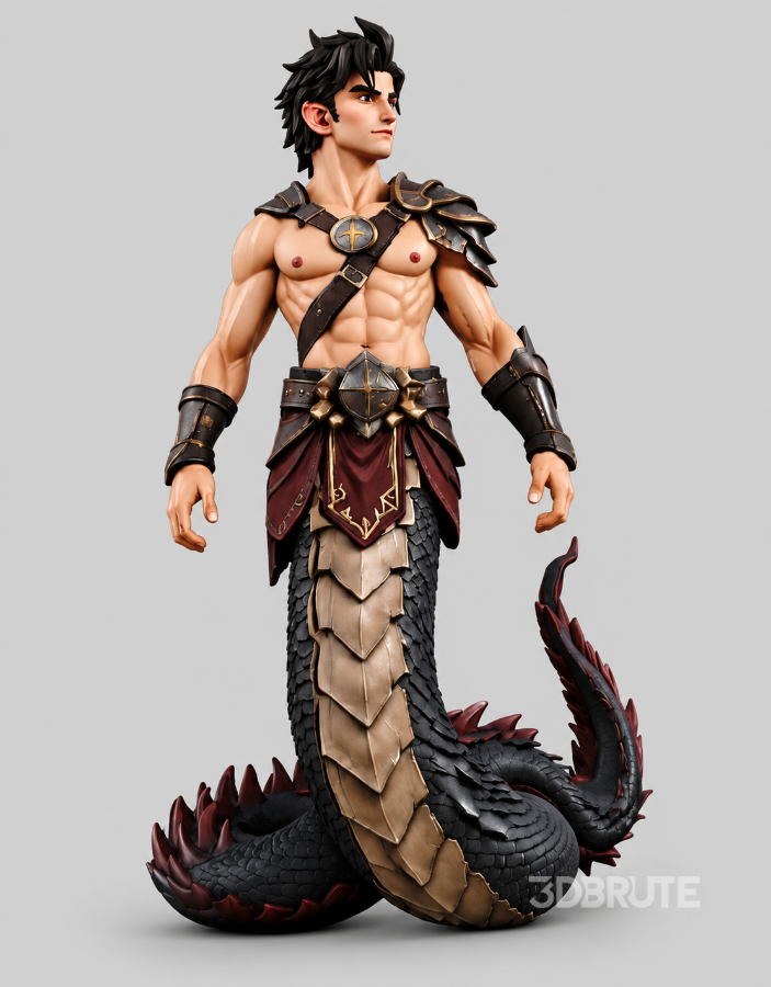 Fantasy Half-Man Half-Dragon Warrior 3D Character Model Image 2
