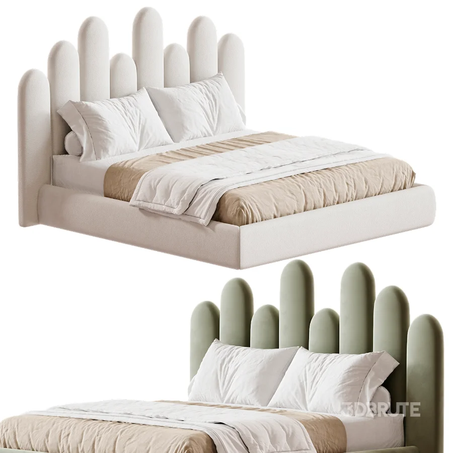 Nyasia Velvet Fabric Special Design Headboard Bed Frame Image 4