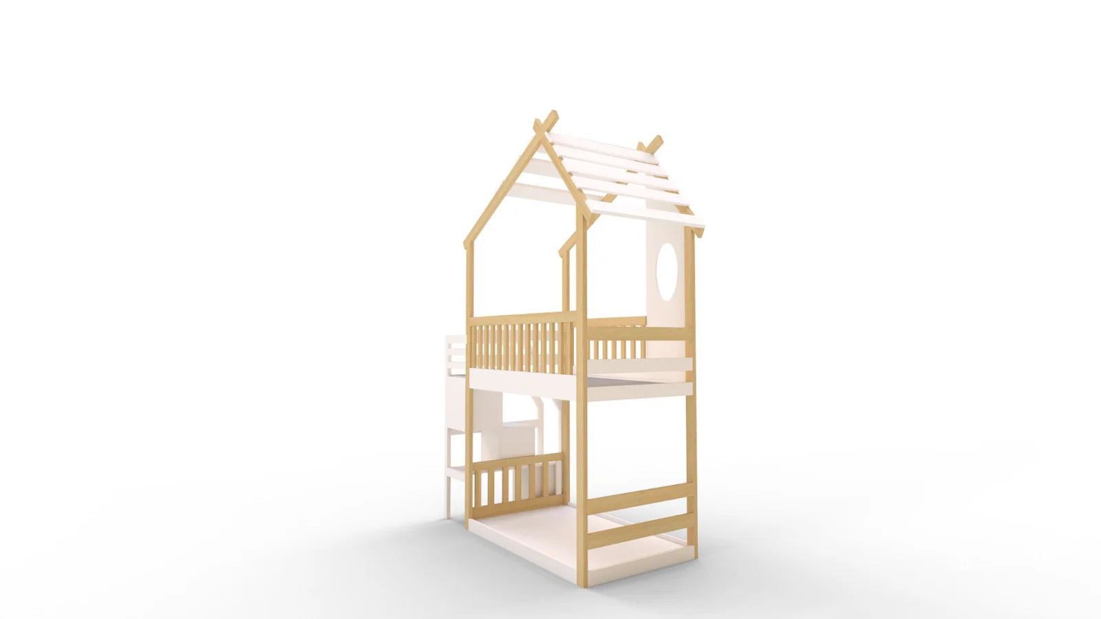Twin Bunk Bed White, House Bed,Storage And Guard Rail Image 1