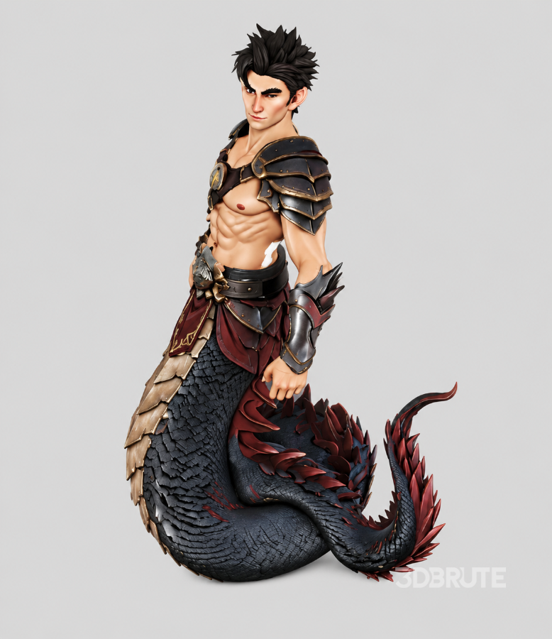 Fantasy Half-Man Half-Dragon Warrior 3D Character Model Image 7