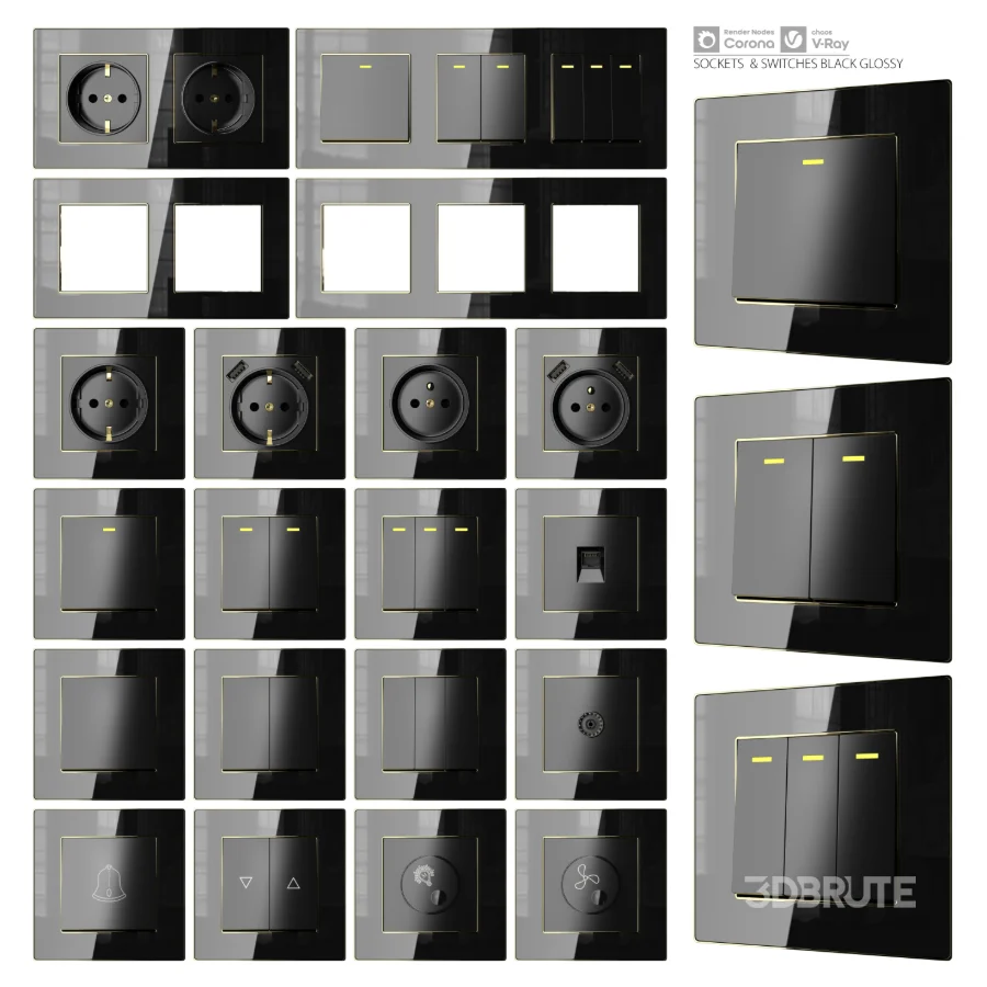 Sockets and Switches Black Glossy Image 1