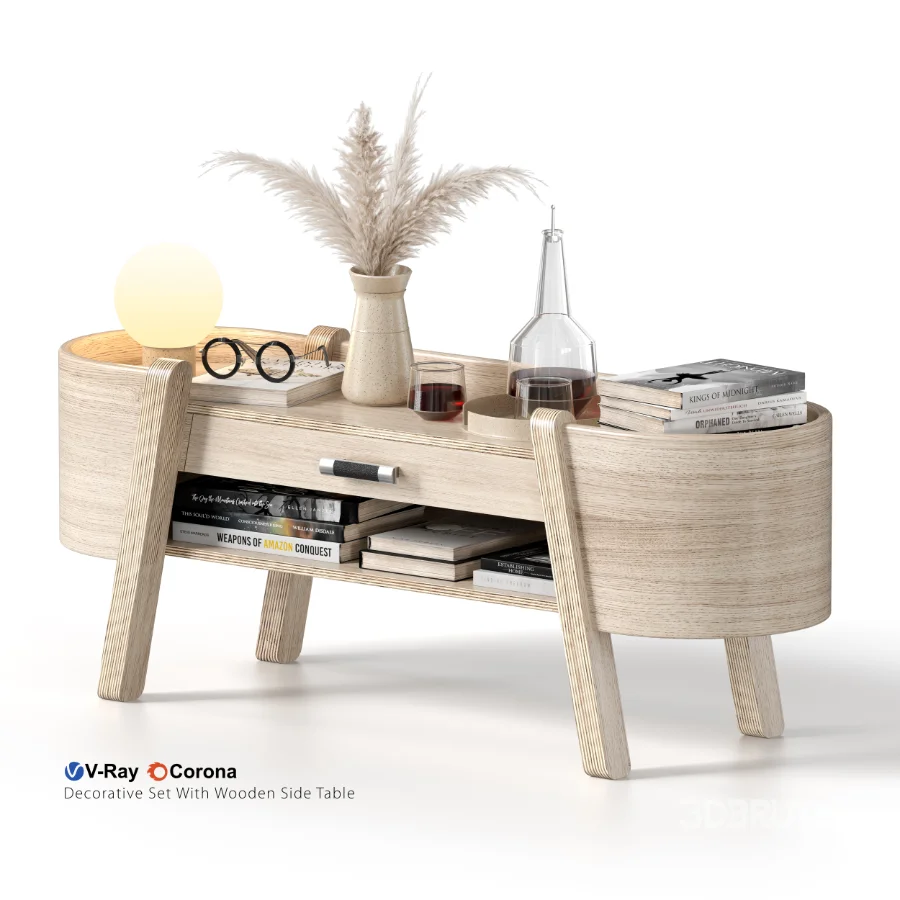 Decorative Set With Wooden Side Table Image 1