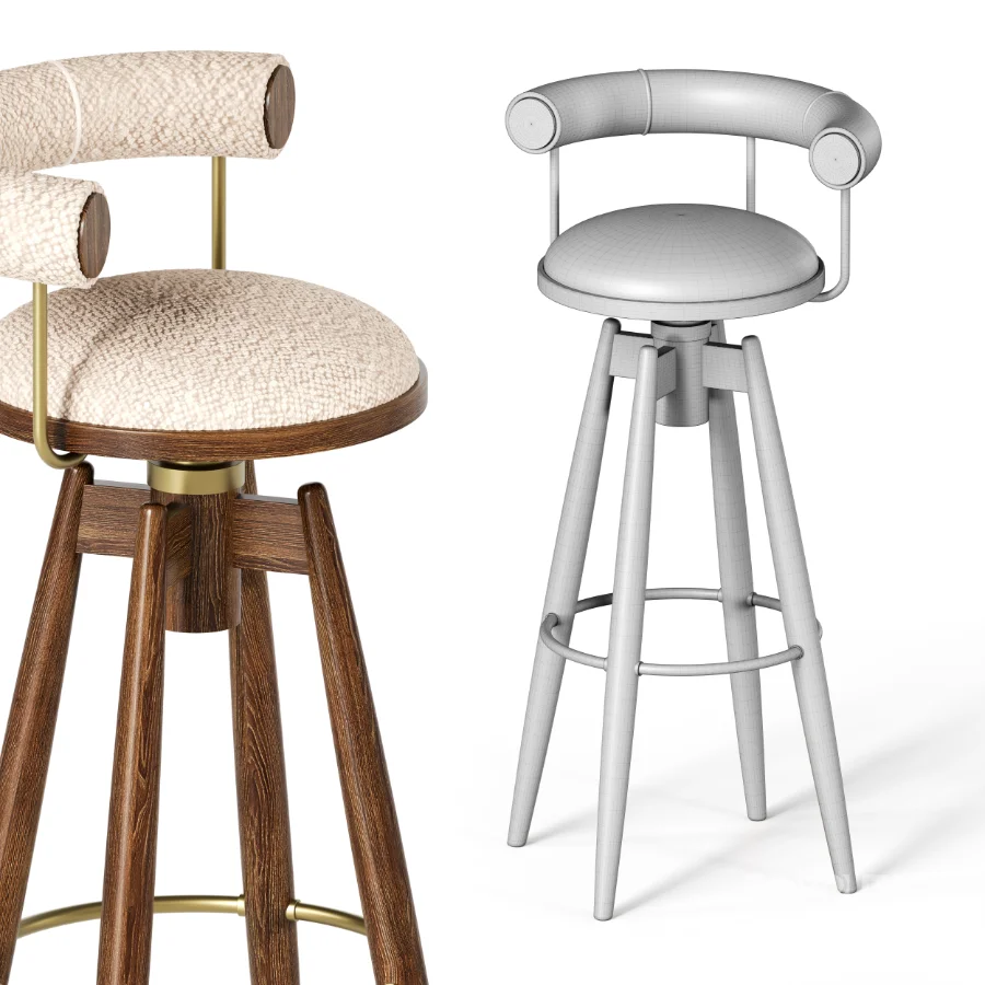 DYLAN Bar Chair With Wood And Golden Steel Body Image 4